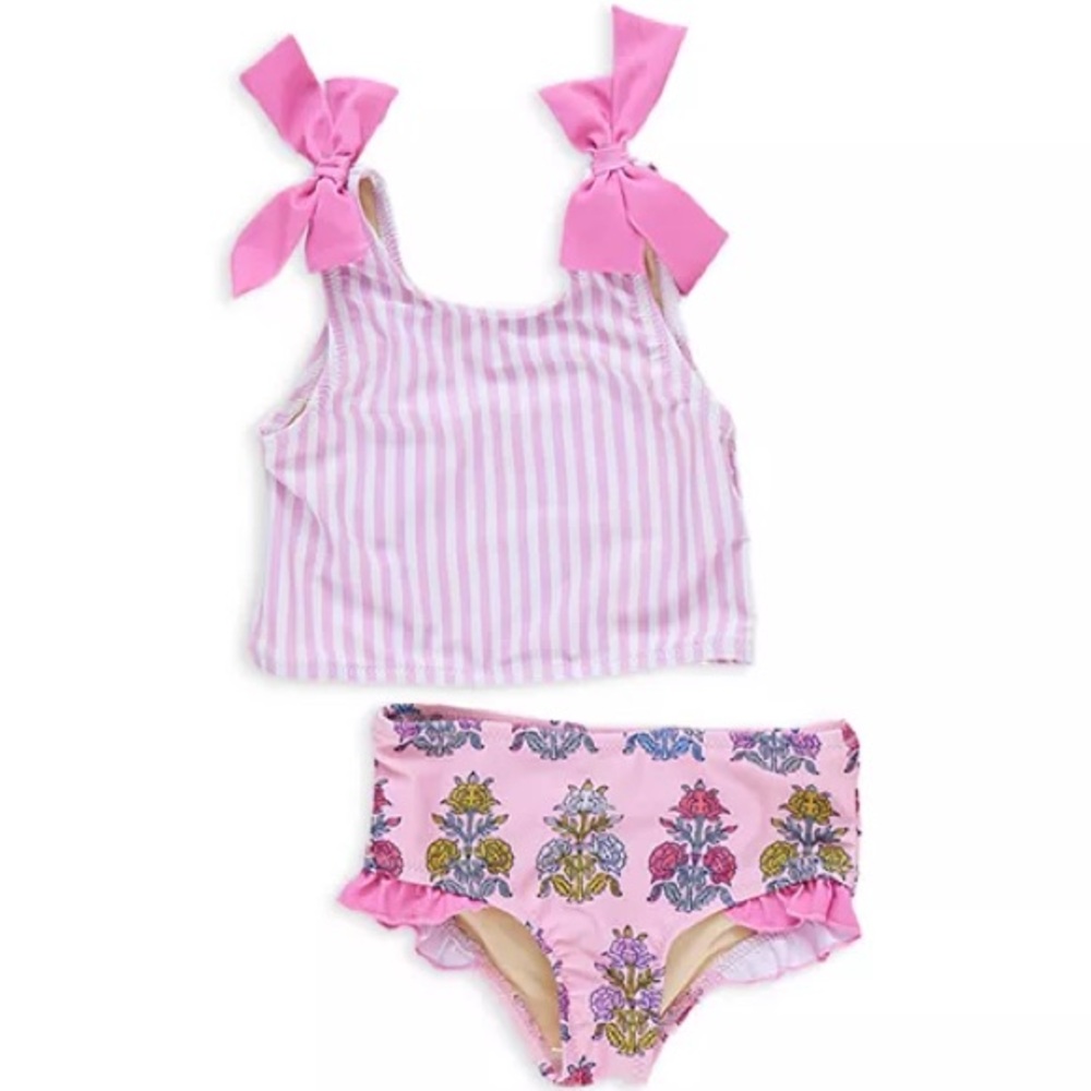 Pink Chicken Girls' Shelly Tankini Pink Stripe Swimsuit